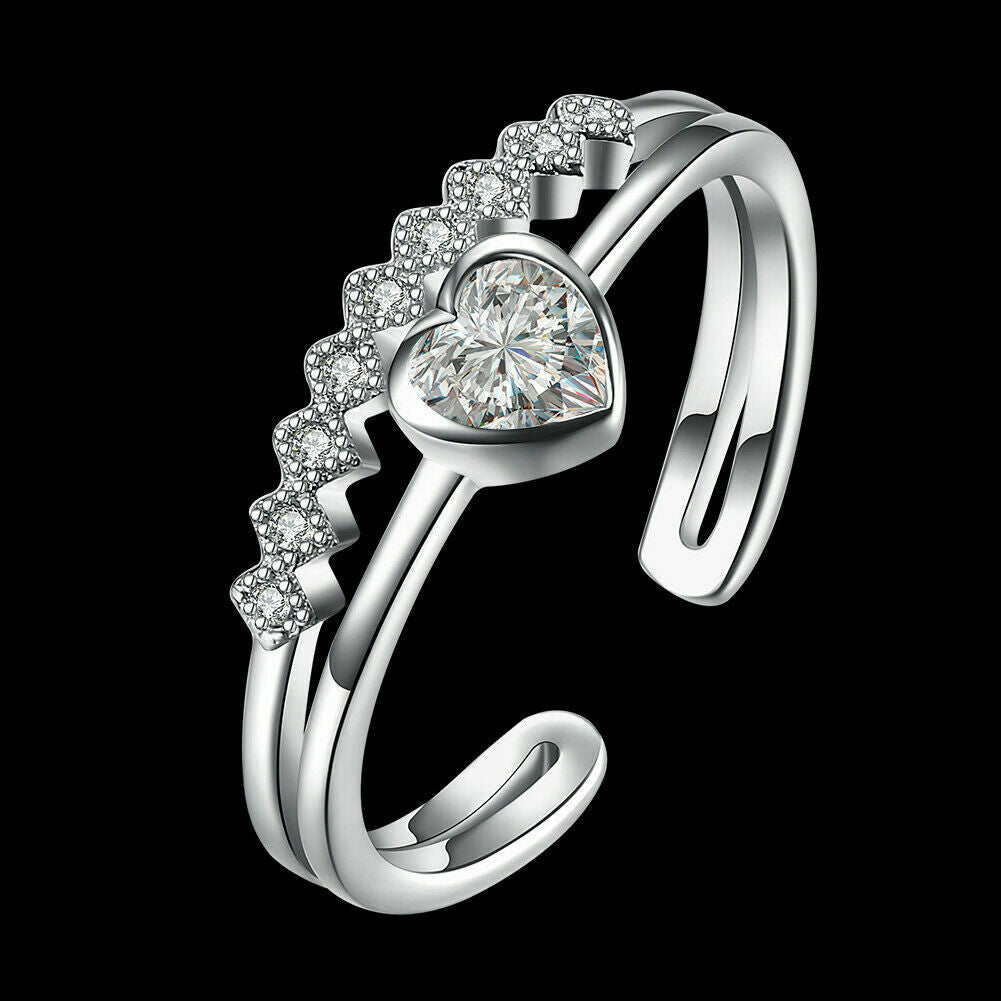 1.3 CT Heart Cut Diamond 925 Sterling Silver Wedding Adjustable Ring