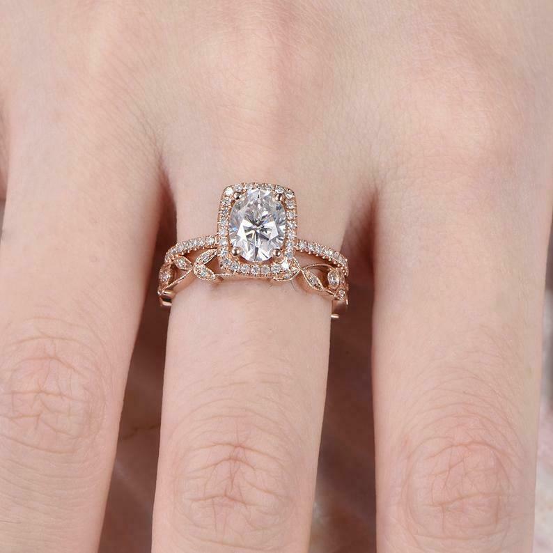 2 CT Oval Cut Diamond Bridal Set Engagement Ring 925 Sterling Silver