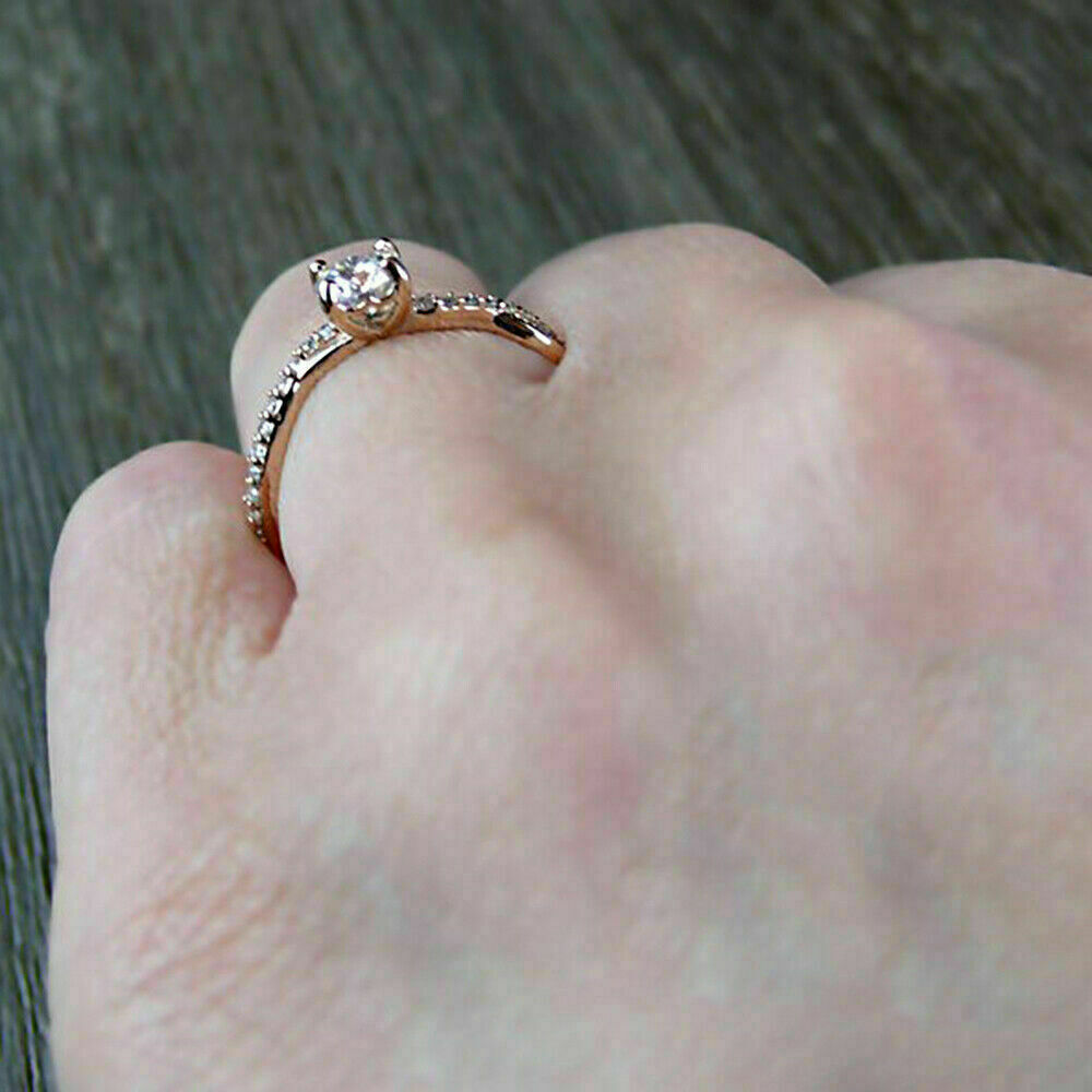 1 CT Round Cut Diamond Solitaire W/Accents Enagagement Ring 925 Sterling Silver