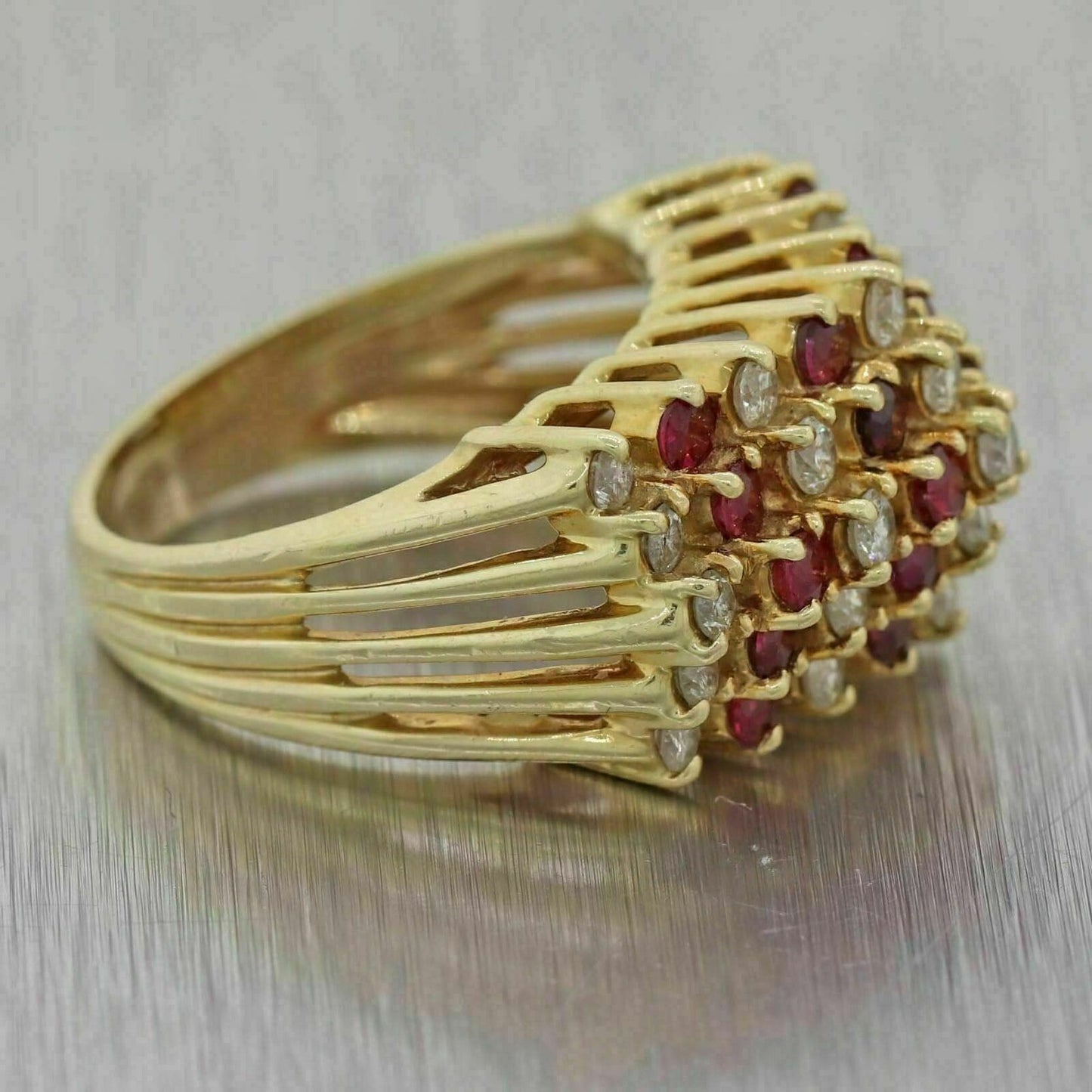 1.10 CT Round Cut Ruby Diamond Cluster Wedding Ring 925 Sterling Silver