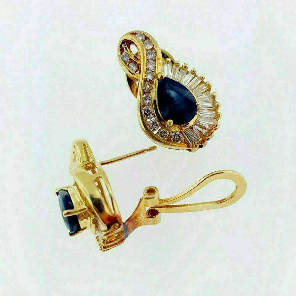 2 CT Pear Cut Blue Sapphire Hoop Earrings 925 Sterling Sliver Omega back
