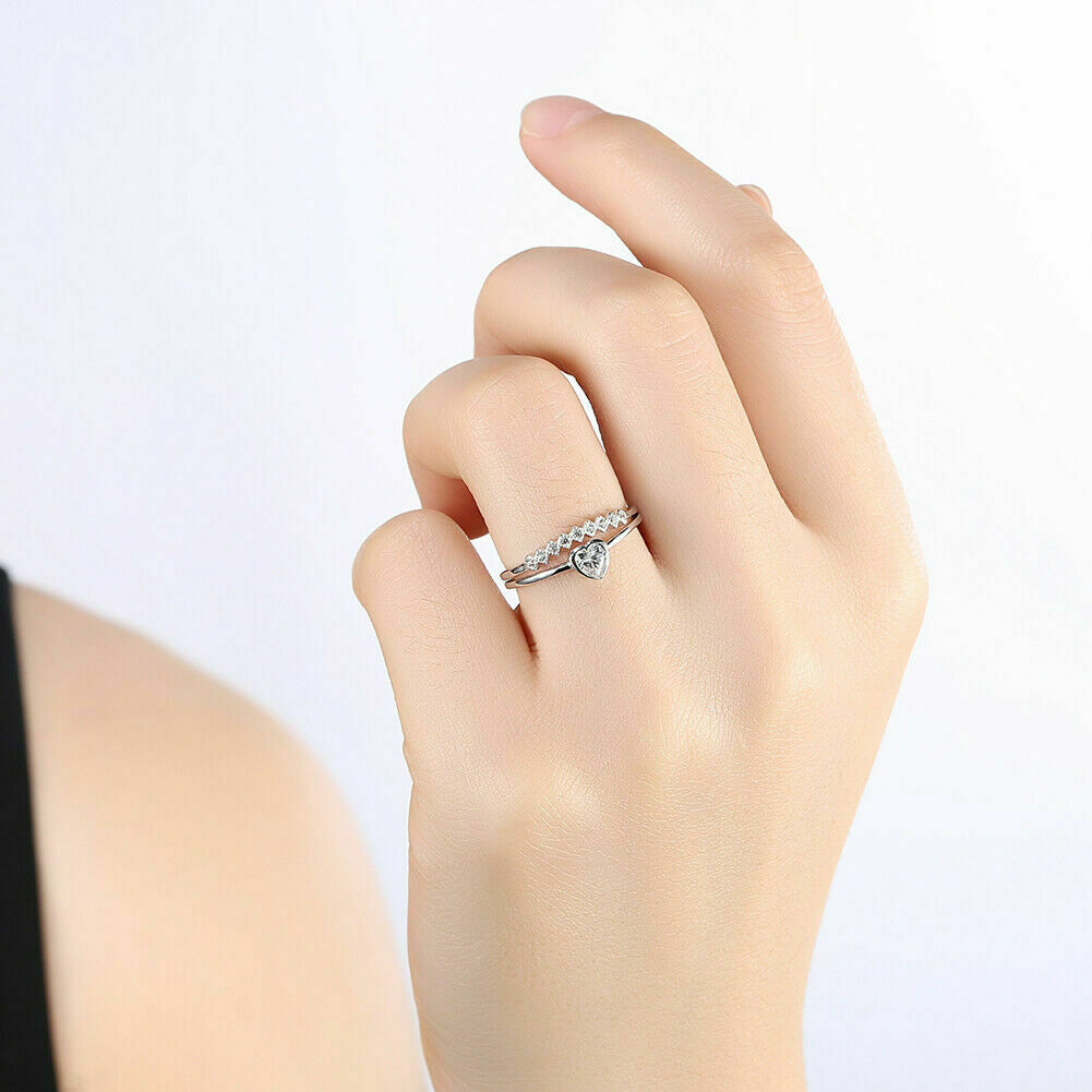 1.3 CT Heart Cut Diamond 925 Sterling Silver Wedding Adjustable Ring