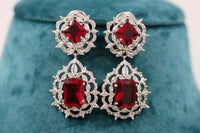 5 CT Emerald Cut Red Ruby Push Back Drop / Dangal Earrings 925 Sterling Silver