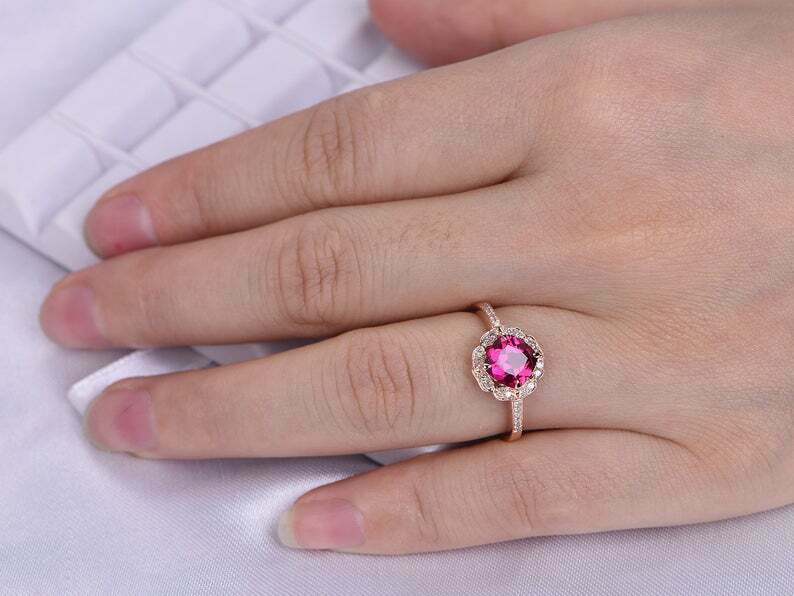 2 CT Cushion Cut Red Ruby & Halo Diamond Engagement Ring 925 Sterling Silver