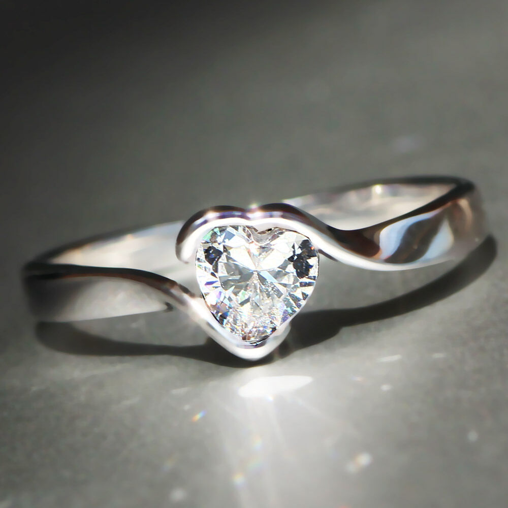 Heart-Shaped White Sapphire Gemstone Ring 14K White Gold