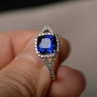 1 CT Cushion Cut Blue Sapphire Halo Engagement Ring In 925 Sterling Silver