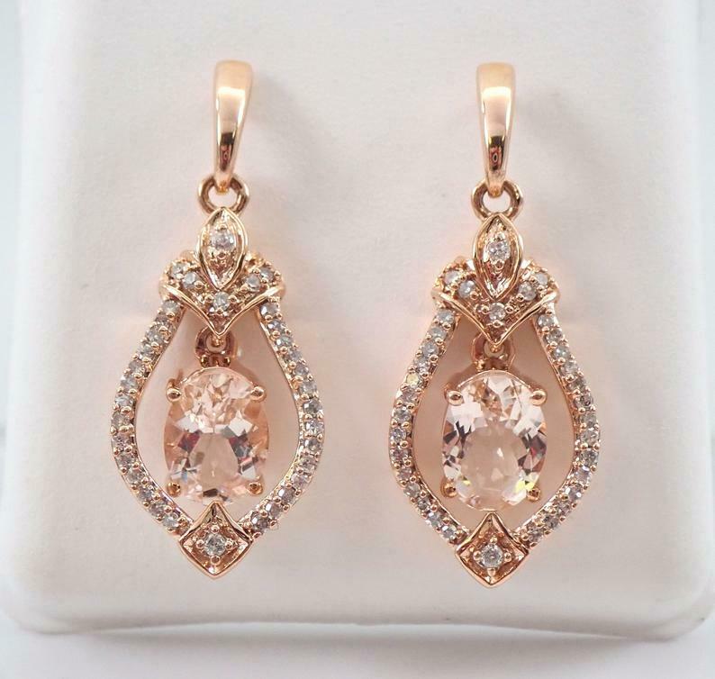 14K Rose Gold Over On 925 Sterling Silver 3 CT Oval Cut Peach Morganite Diamond Drop Woman's Earrings
