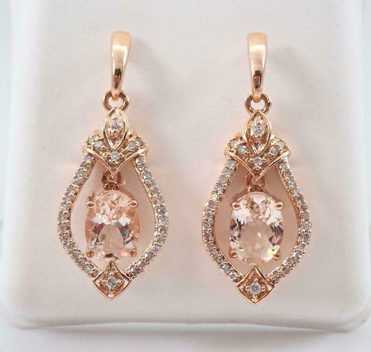 14K Rose Gold Over On 925 Sterling Silver 3 CT Oval Cut Peach Morganite Diamond Drop Woman's Earrings