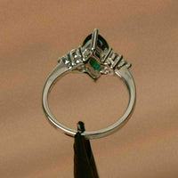 2 CT Marquis Cut Green Emerald Diamond Engagement Ring 925 Sterling Sliver