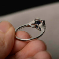 1 CT Cushion Cut Blue Sapphire Halo Engagement Ring In 925 Sterling Silver