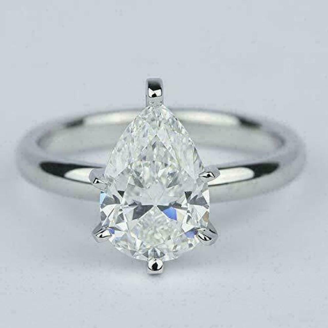 1 CT Pear Cut Diamond Solitaire Engagement Ring 925 Sterling Silver