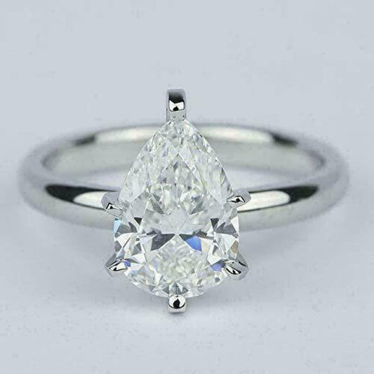 1 CT Pear Cut Diamond Solitaire Engagement Ring 925 Sterling Silver