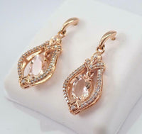 14K Rose Gold Over On 925 Sterling Silver 3 CT Oval Cut Peach Morganite Diamond Drop Woman's Earrings