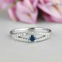 1.50 CT Round Cut Blue Sapphire Ankh Eyes Band Wedding Ring 925 Sterling Silver