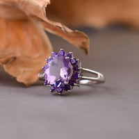 2 CT Round Cut Amethyst Diamond 925 Sterling Silver Fine Solitaire Dainty Flower Ring