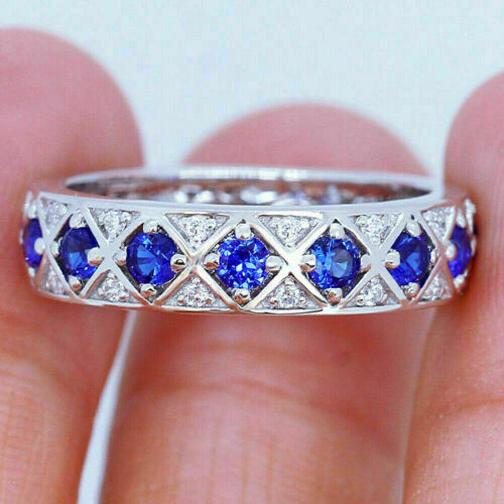 2 CT Round Cut Blue Tanzanite Diamond Band Wedding Ring 925 Sterling Silver - atjewels.in