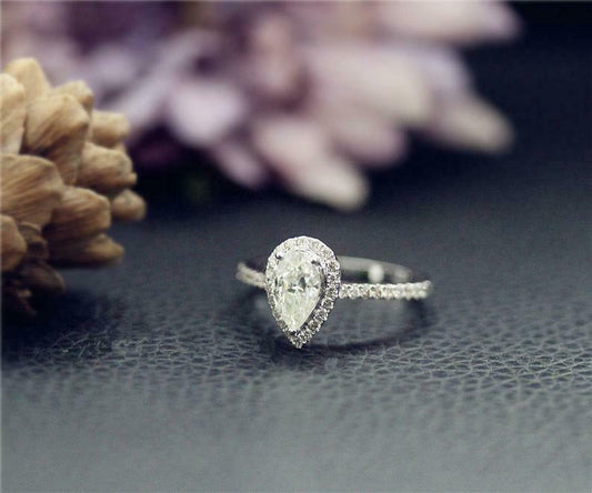 1.75 CT Pear Cut Diamond Unique Halo Anniversary Ring 925 Sterling Silver