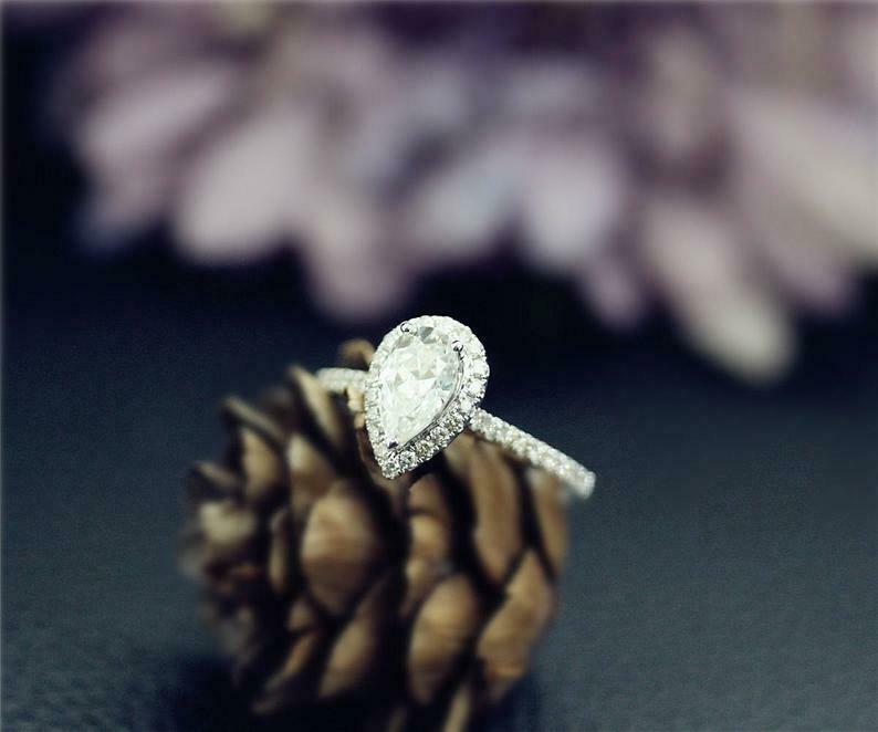 1.75 CT Pear Cut Diamond Unique Halo Anniversary Ring 925 Sterling Silver