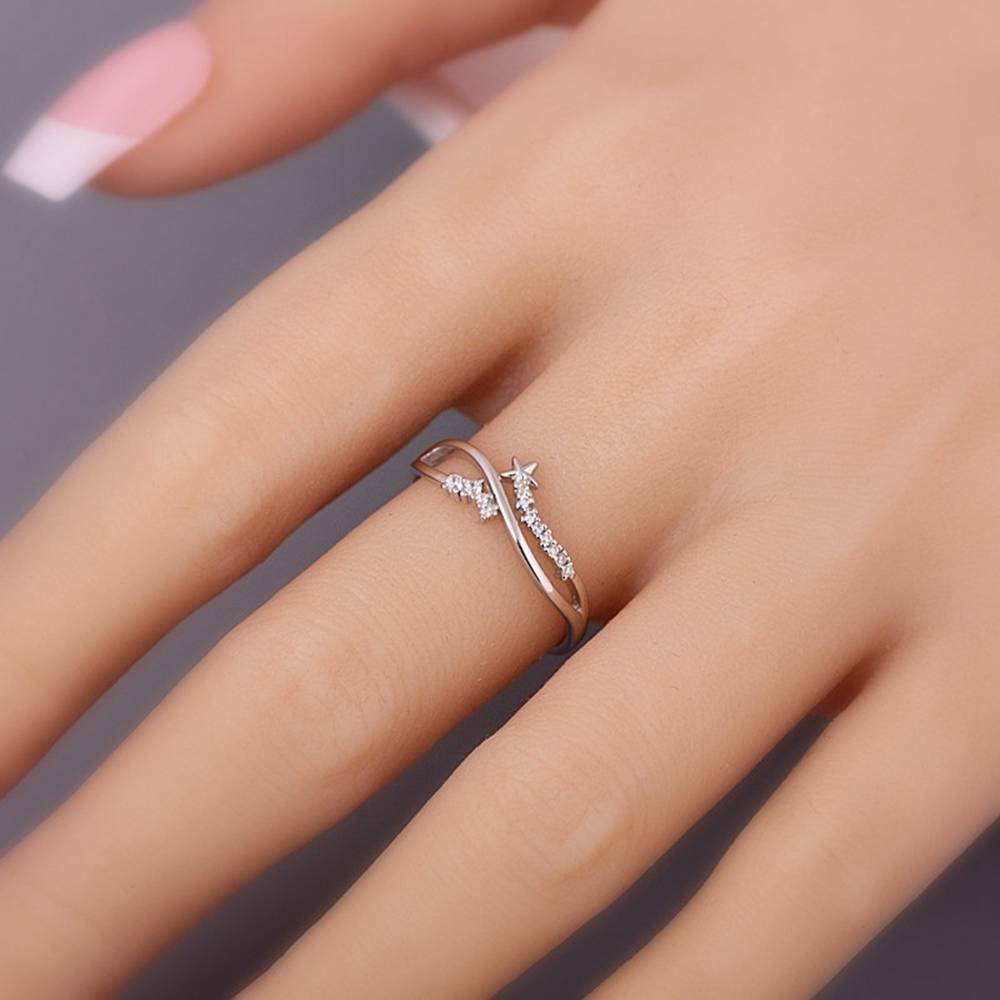 0.25 CT Round Cut Diamond 925 Sterling Silver Pentagram for Women Wedding Ring