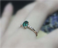 925 Sterling Silver 1.20 Ct Oval Cut Emerald & Diamond Wedding Engagement Ring