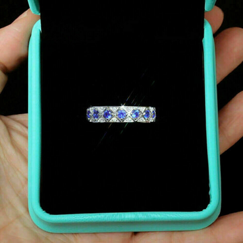 2 CT Round Cut Blue Tanzanite Diamond Band Wedding Ring 925 Sterling Silver - atjewels.in