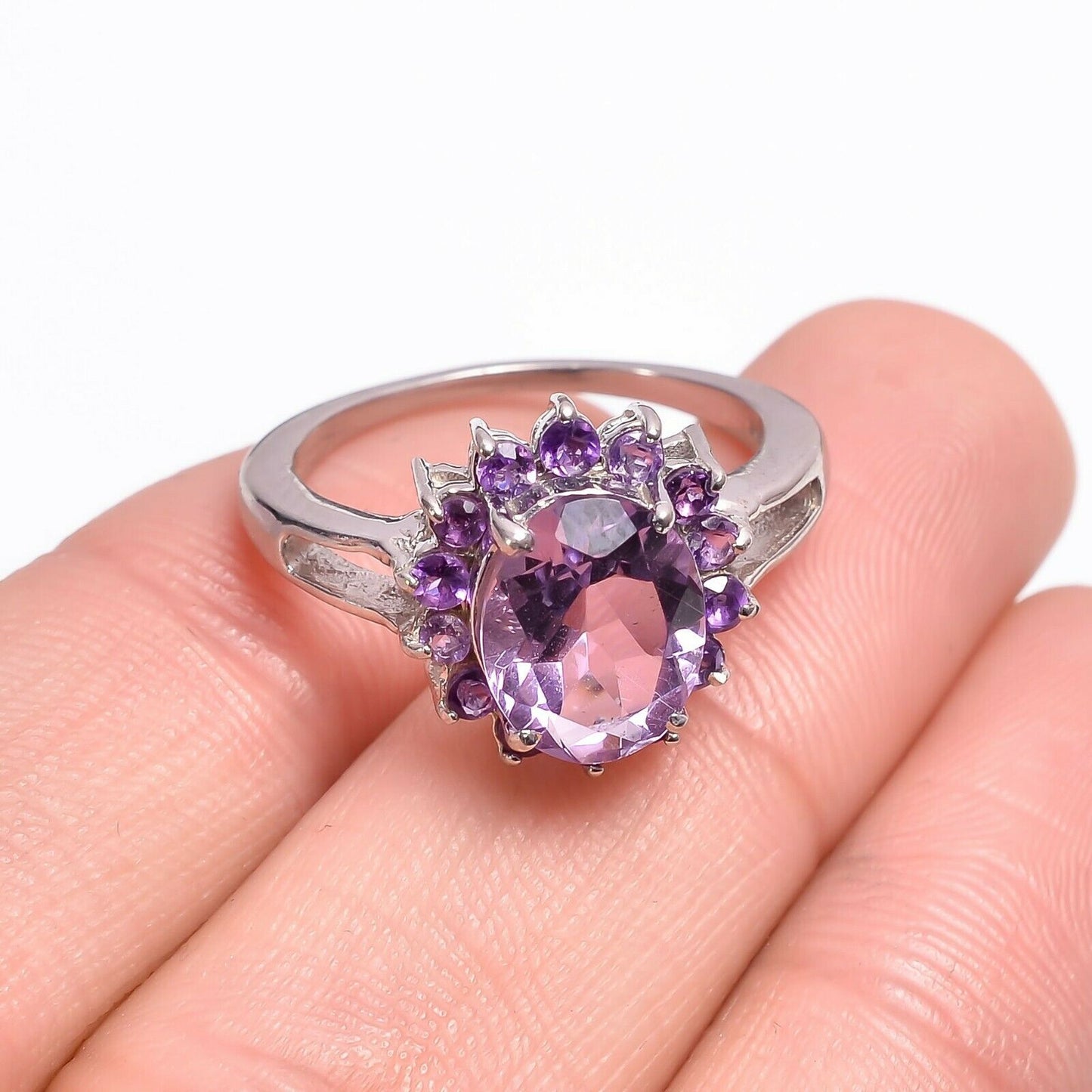 2 CT Round Cut Amethyst Diamond 925 Sterling Silver Fine Solitaire Dainty Flower Ring