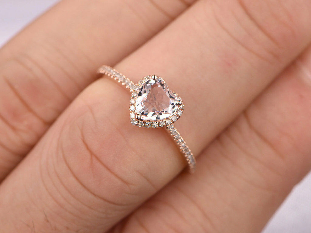 1 CT Heart Cut Morganite Engagement Ring 925 Sterling Silver Promise Women's Ring