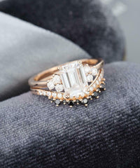 2 CT Emerald Cut Diamond Crown Bridal Set Engagement Ring 925 Sterling Silver