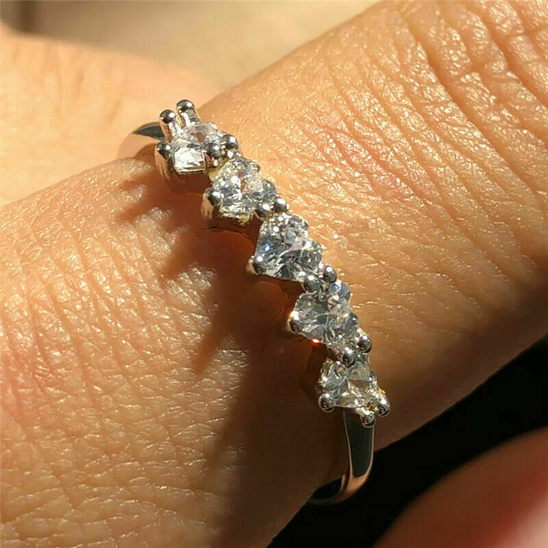 925 Sterling Silver 1.25 CT Heart Cut Simulated Diamond Wedding Band Ring