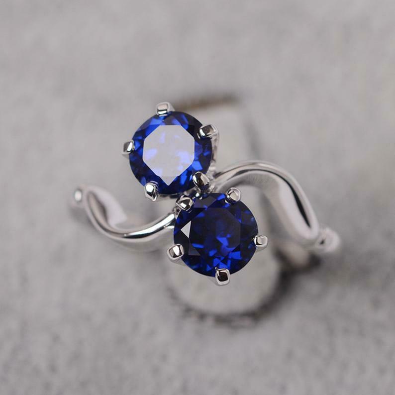 Double Round Cut Sapphire Stone White Tone On 925 Sterling Silver Ring Gift For Most Loved One.