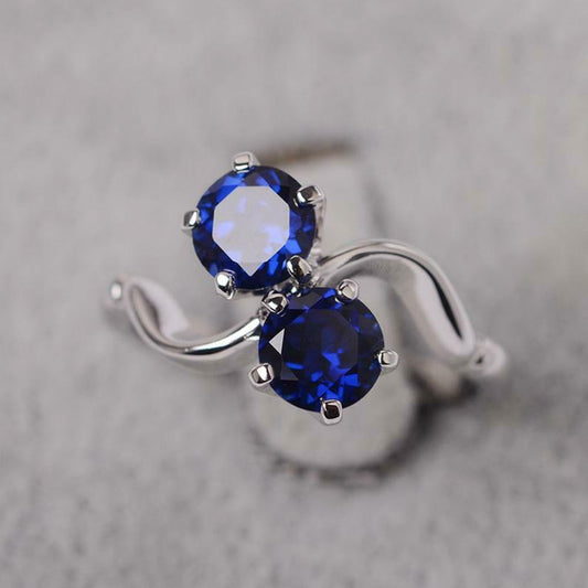 Double Round Cut Sapphire Stone White Tone On 925 Sterling Silver Ring Gift For Most Loved One.