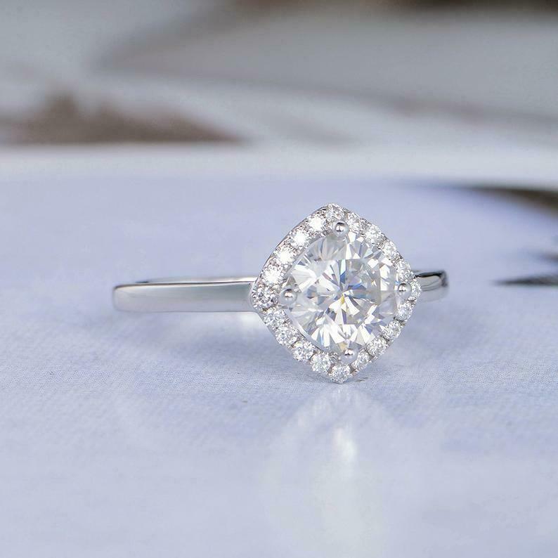 2.20 CT Cushion Cut Simulated Halo Wedding Ring 925 Sterling Silver