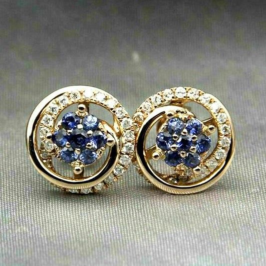 1.20 CT Round Cut Tanzanite & Diamond Halo Stud Earrings 925 Sterling Sliver