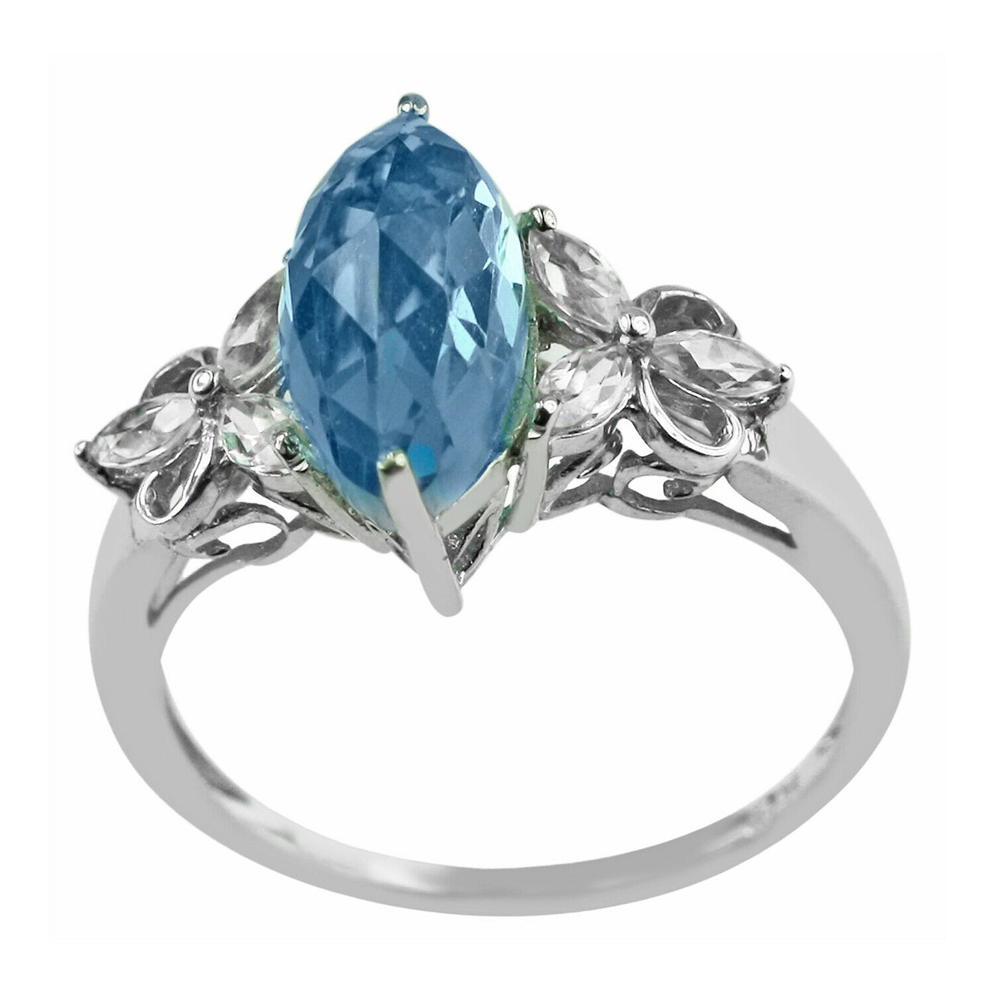 2 CT Marquise Cut Blue Topaz Diamond White Gold Over On 925 Sterling Silver Solitaire With Accents Ring - atjewels.in