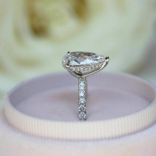 2 CT Pear Cut Diamond Wedding Women's Ring 14K White Gold Over On 925 Sterling Silver