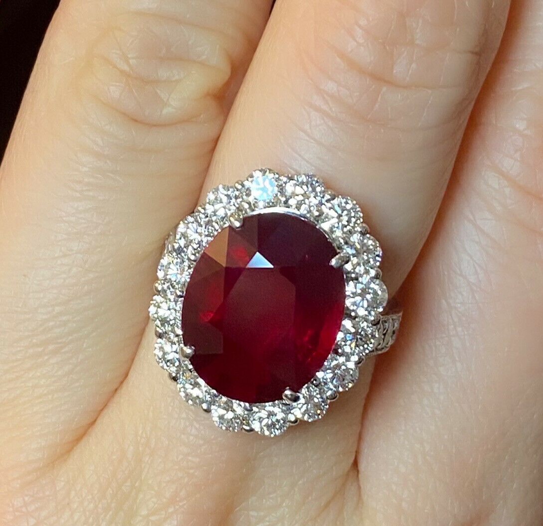 4 CT Oval Cut Red Ruby & Diamond 925 Sterling Silver Halo Women's Wedding Ring