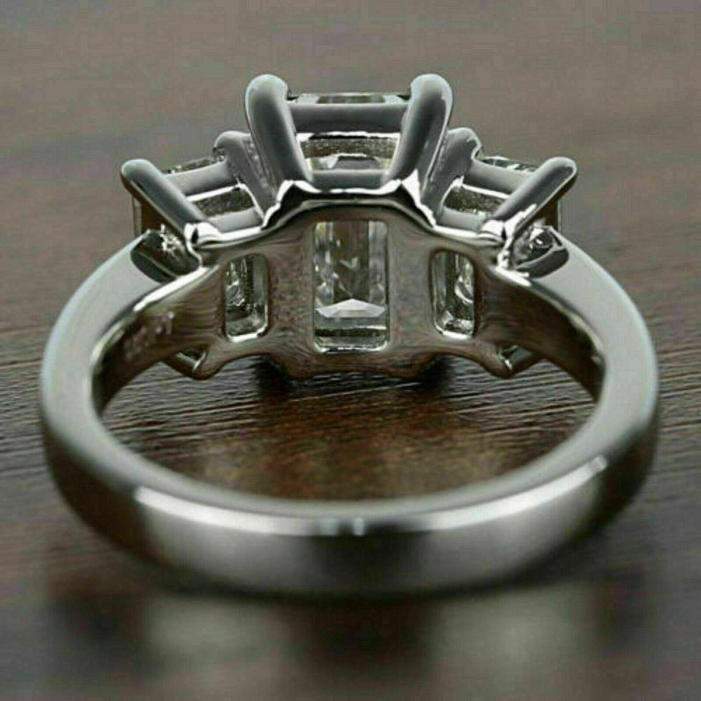 1 CT Emerald Cut Diamond 925 Sterling Sliver Three Stone Engagement Ring