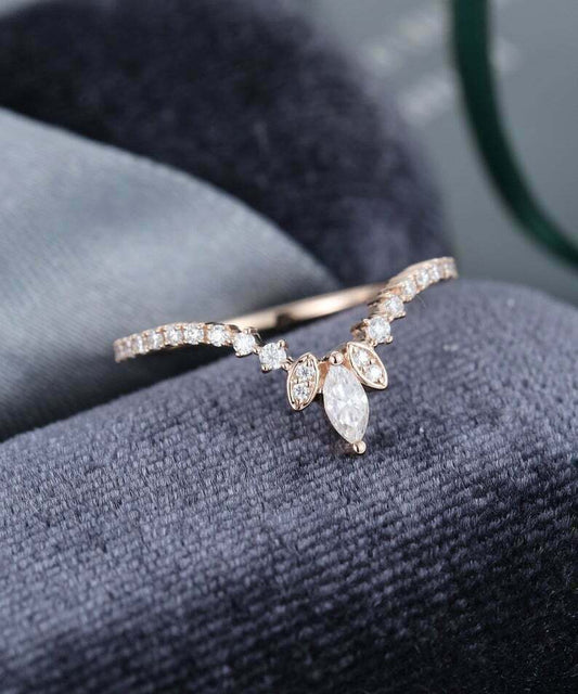0.50 CT Marquise Cut Diamond Curved Wedding Band Ring 925 Sterling Silver