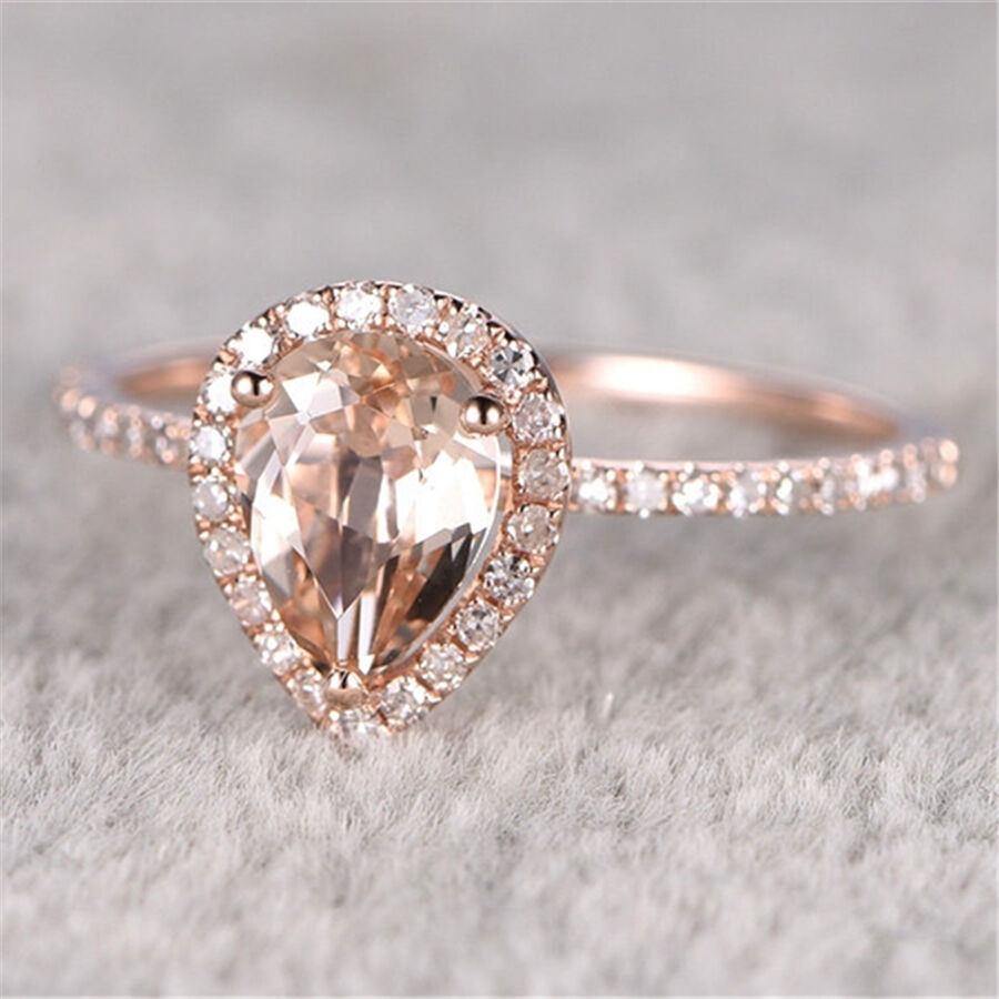 1.2 CT Pear Cut Morganite Diamond 925 Sterling Silver Halo Engagement Ring