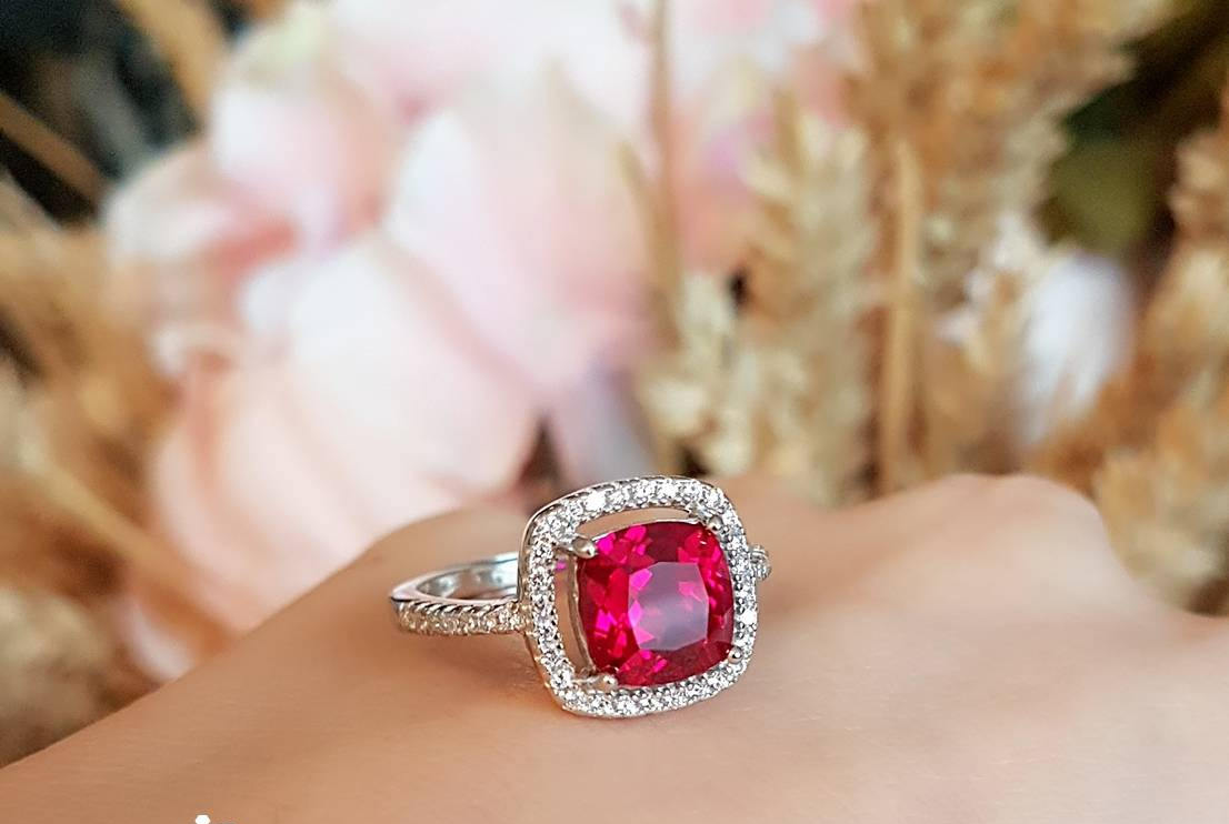 2 CT Cushion Cut Pink Ruby Diamond Wedding Ring 925 Sterling Silver