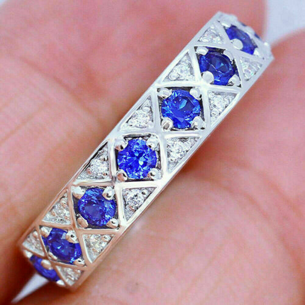 2 CT Round Cut Blue Tanzanite Diamond Band Wedding Ring 925 Sterling Silver - atjewels.in