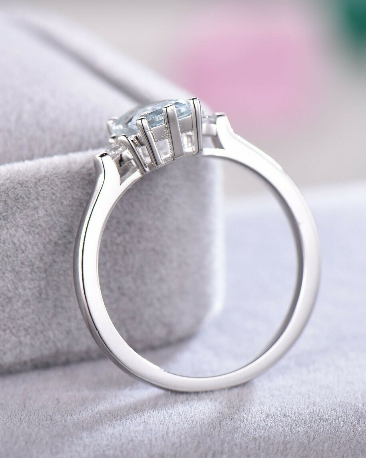 3 CT Emerald Cut Blue Aquamarine 925 Sterling Silver Three Stone Ring