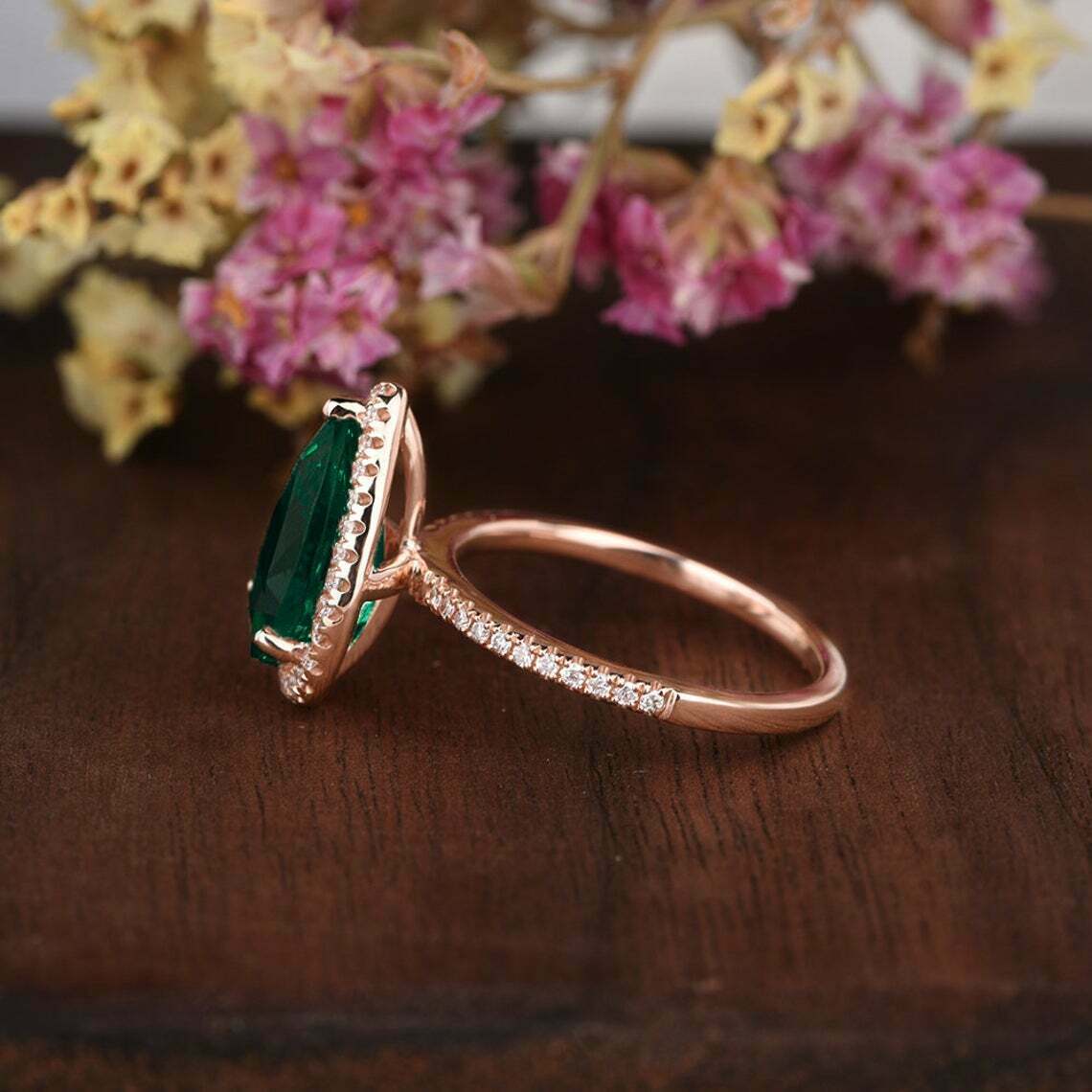 2 CT Pear Cut Green Emerald Diamond 925 Sterling Silver Halo Engagement Ring