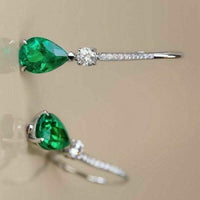 925 Sterling Silver 3 CT Pear Cut Green Emerald Diamond Drop/Dangal Earrings