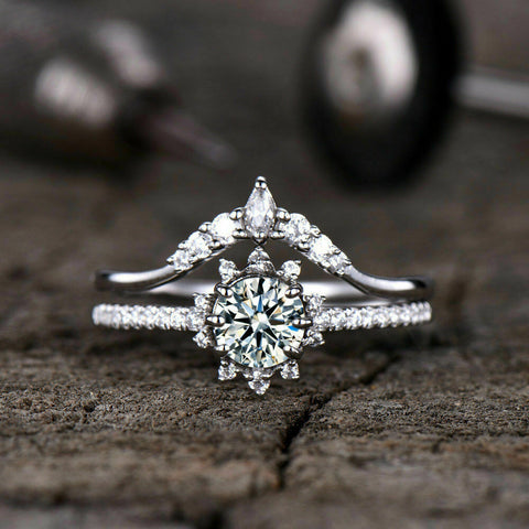 1.80 CT Round Cut Diamond Halo Womens Wedding Bridal Ring Set 925 Sterling Silver