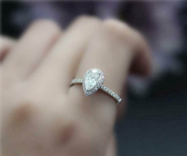 1.75 CT Pear Cut Diamond Unique Halo Anniversary Ring 925 Sterling Silver