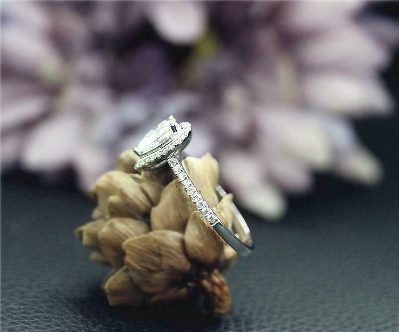 1.75 CT Pear Cut Diamond Unique Halo Anniversary Ring 925 Sterling Silver