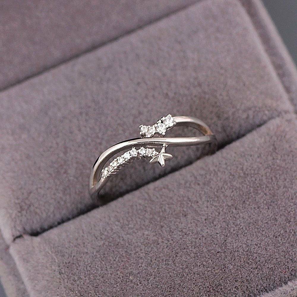 0.25 CT Round Cut Diamond 925 Sterling Silver Pentagram for Women Wedding Ring