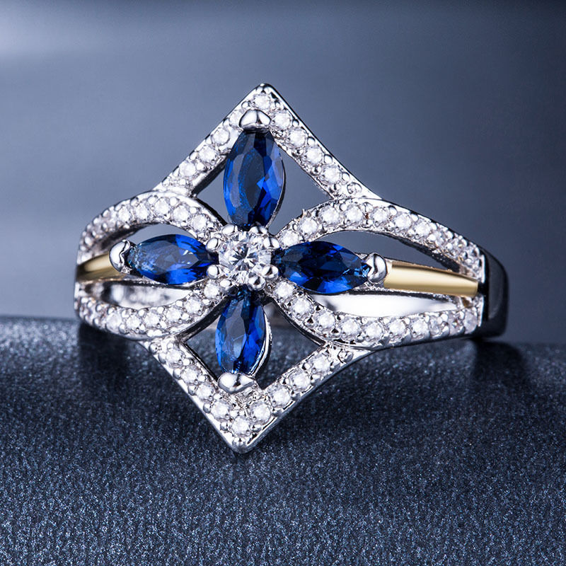 1 CT Marquise Cut Blue & White Sapphire Diamond 925 Sterling Silver Pretty Women Wedding Ring
