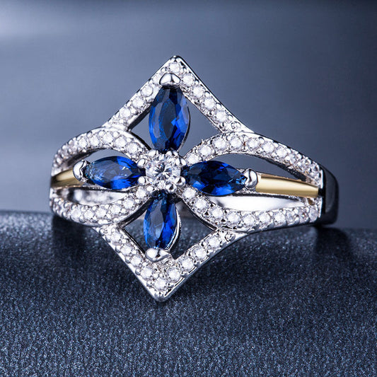 1 CT Marquise Cut Blue & White Sapphire Diamond 925 Sterling Silver Pretty Women Wedding Ring